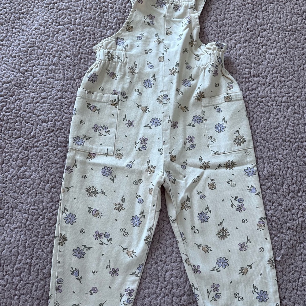Zara Floral Kids Overalls - Cream and Purple